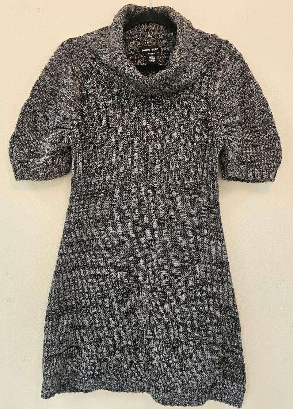SWEATER PROJECT Sweater Dress Black Gray Short Sleeve Cowl Neck Women XL